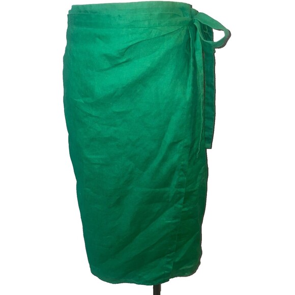 Neiman Marcus Women’s Vintage Linen Pencil Wrap Midi Skirt size S Kelly Green - Picture 1 of 6